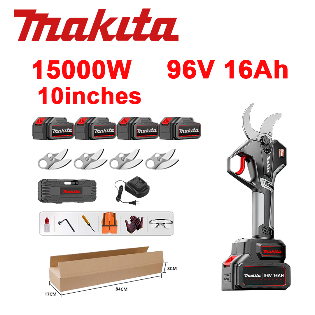 Škare za orezivanje bez četkica od 10 inča s litijevom baterijom, snaga 15.000 W, baterija 96 V 16,0 Ah*4, punjač, oštrica SK9*4, kutija s alatom, ulje za podmazivanje i zaštitne naočale, petogodišnje jamstvo.
